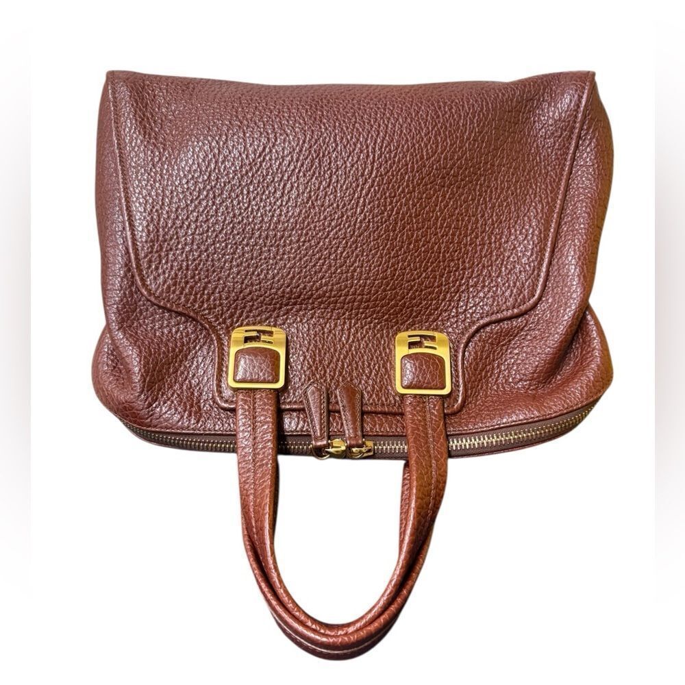 FENDI Brown Pebbled Leather Chameleon Top Handle Tote Bag Handbag Auth Ex.++ - Picture 7 of 16